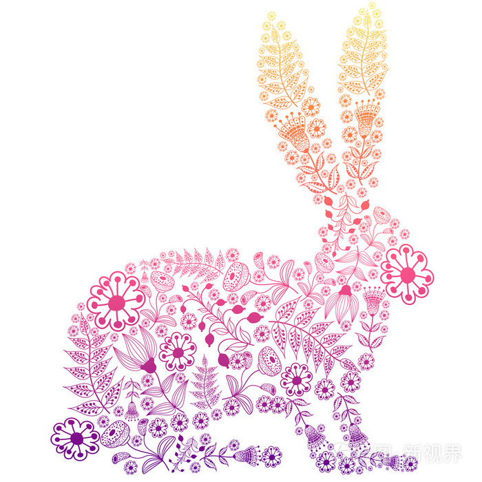 用花卉做成的兔子剪影