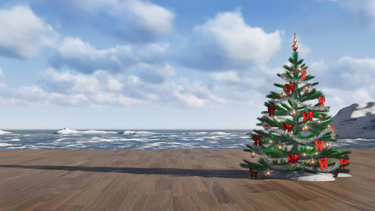 圣诞树上冰冷的海洋