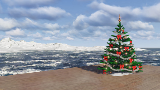 圣诞树上冰冷的海洋