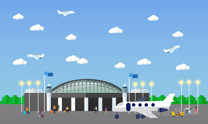机场航站楼概念矢量插图 设计元素