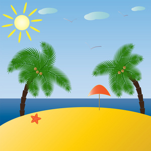 热带景观。大海 阳光 海滩和棕榈树