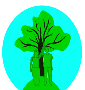 绿色的树和人