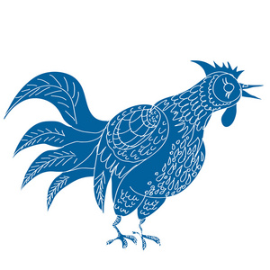 连珠炮手绘的蓝色公鸡矢量图照片