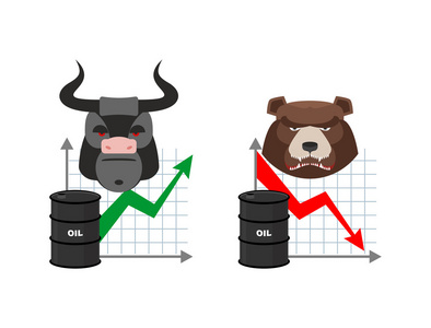 石油报价增加。 石油桶下降了。 公牛和熊。