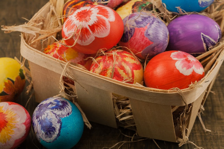 复活节，鸡蛋，鸡蛋，装饰，装饰，干草，黄色涂料，颜色，颜色的庆祝活动