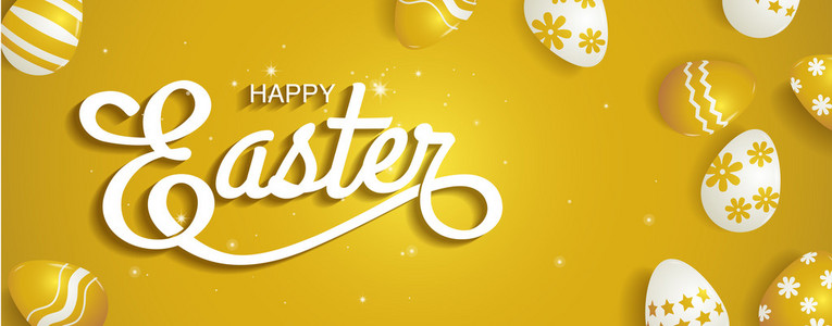 快乐复活节，排版，黄金的背景下鸡蛋