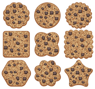 不同粒径的饼干向量集的不同形状的巧克力饼干照片