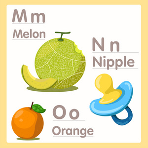 插画家的 M N O 字母瓜和橘子