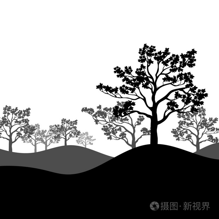 与景观树樱花剪影矢量图