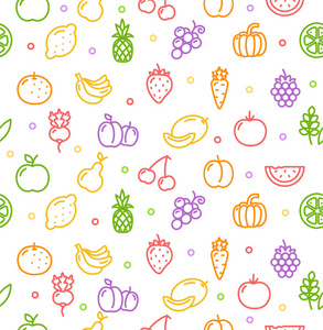 水果和蔬菜的背景图案。矢量