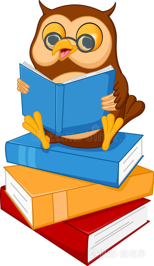 可爱的卡通智慧猫头鹰读了一本书