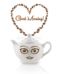 咖啡壶咖啡豆心形早安标志