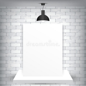 底座上的白纸和带灯的砖背景