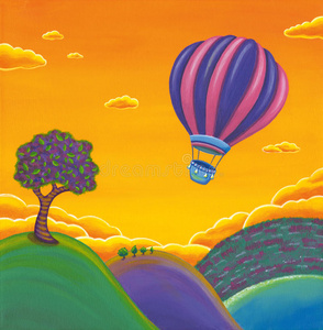 儿童 丙烯酸 卡通 快乐 娱乐 乐趣 旅行 乡村 插图 气球