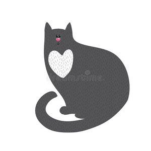 可爱的黑猫，胸前有白色的心。