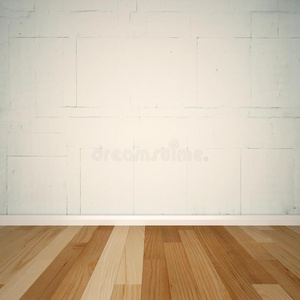 三维背景-白色砖墙和木地板照片