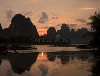 天堂 瓷器 旅行 反射 桂林 亚洲 广西 日落 省份 风景