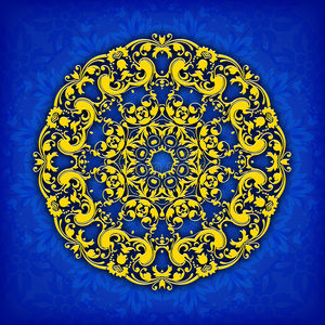 抽象圆圈花卉观赏边界。 花边图案设计。 蓝色背景上的白色装饰品。 可以用于横幅，w