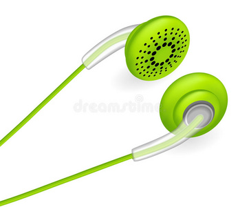 绿色耳机。 矢量插图