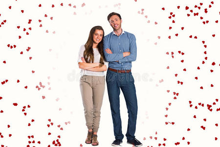 交叉双臂微笑的年轻夫妇的复合图像