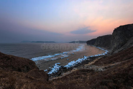 海岸 风景 天空 旅行 岩石 冬天 海事 日落 寒冷的 信标