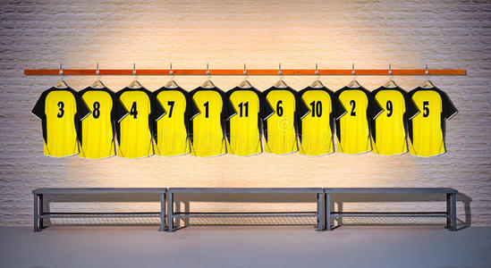 数字 足球 运动 长凳 团队合作 房间 衬衫 储物柜 团队