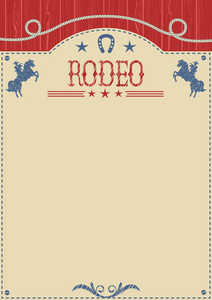 美国牛仔竞技海报为文本的。牛仔骑野马