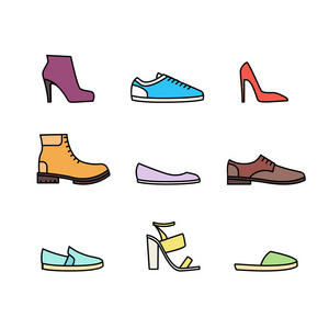 颜色线性鞋图标集