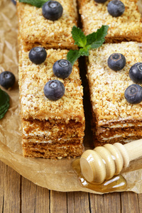 自制蜂蜜蛋糕蓝莓与薄荷