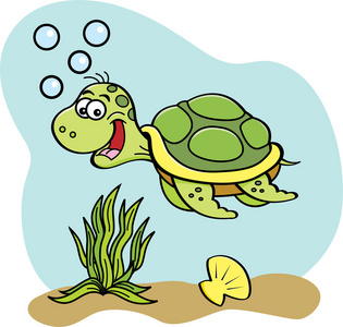 卡通海龟水下游泳