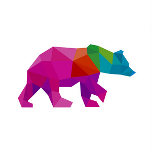 熊色多边形彩虹在低聚风格矢量