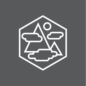 直线型山抽象线插画, 云河, 平面矢量 logo 设计自然照片