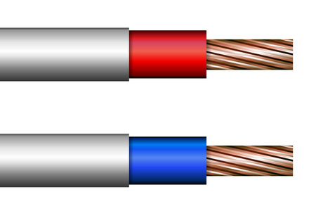 矢量图的电缆。蓝色和红色电线
