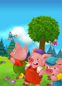 与猪做不同猪卡通童话场景