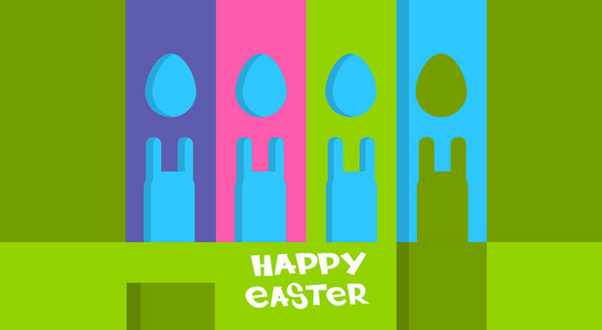 卡通兔子蛋形快乐复活节彩打招呼