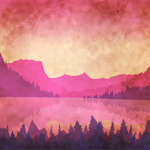 下一个高山湖泊在日落时的风景图片