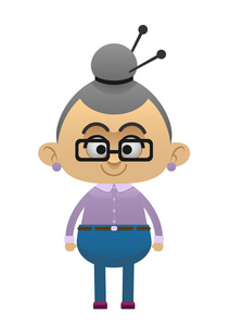 奶奶插画奶奶一边织毛衣.矢量平面卡通插画照片