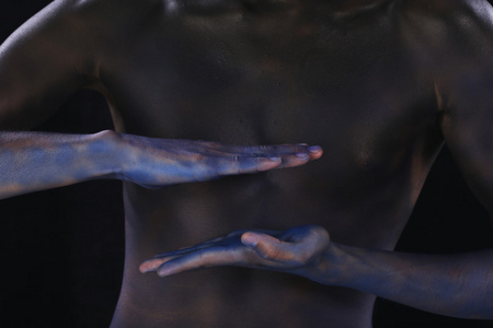 人体艺术有色背景下的男性的黑人男子的手