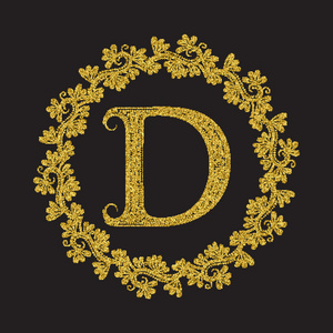 金闪闪发光字母 d 会标在复古风格照片