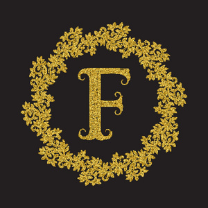 金闪闪发光字母 f 会标在复古风格照片