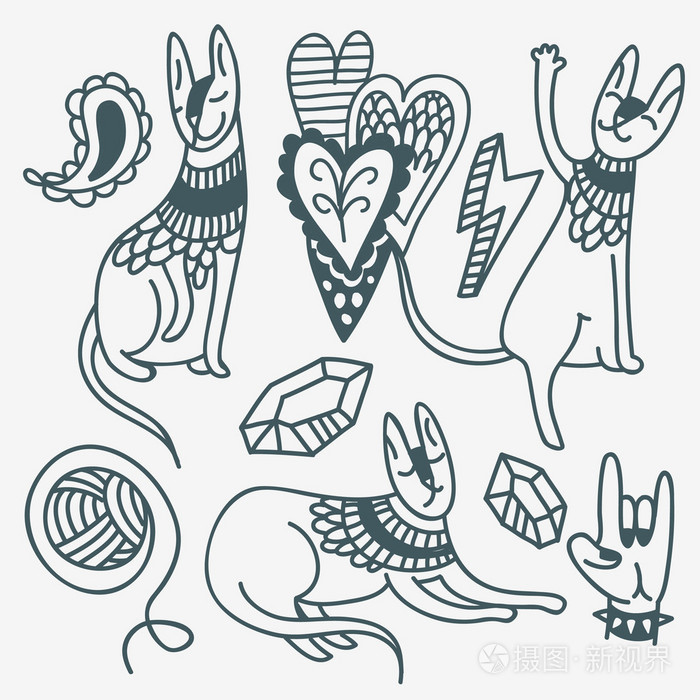 抽象猫纹身套插画-正版商用图片1myost-摄图新视界