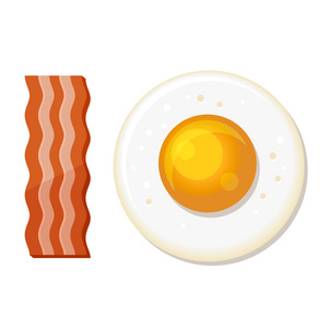 炒鸡蛋和培根片。午餐的图标。矢量