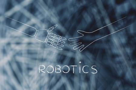 人类和机器人的手要触碰，机器人