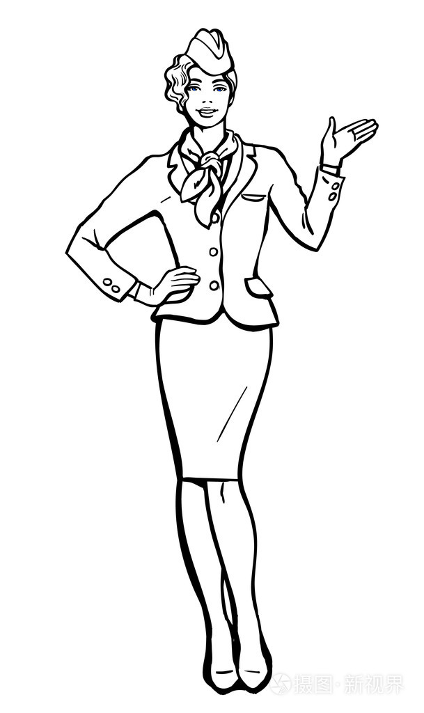 穿蓝色西装的空姐表示信息插画-正版商用图片1mz74l-摄图新视界