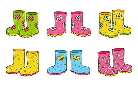 保护水和淤泥的地形橡胶靴套, 卡通简单的 gumboots 孤立的白色 bac人