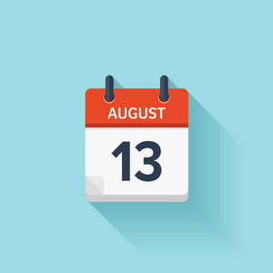 八月13日矢量平面每日日历图标。 日期和时间