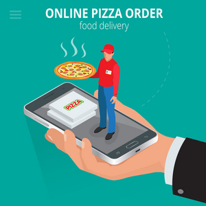 在线披萨。 电子商务概念订购食品在线网站。 法