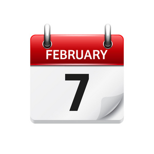 二月7日矢量平面每日日历图标。 日期和时间