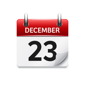 12月23日矢量平面每日日历图标。 日期和时间