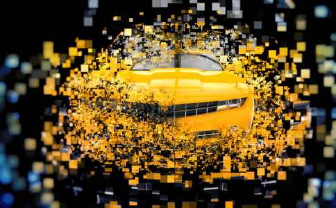 黄色跑车抽象像素图